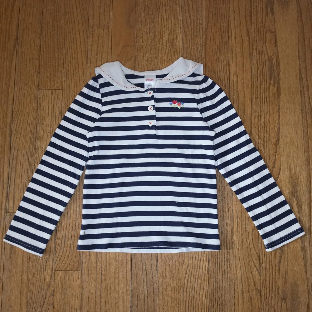 Gymboree Navy & White Striped Long-Sleeve Polo Top Girls Size 6